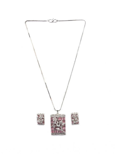 Women's Brass Silver Plated Pendant Set (Pink)