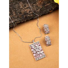 Women's Brass Silver Plated Pendant Set (Pink)