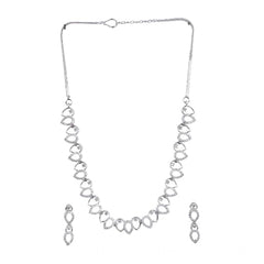 Women's Brass Silver Plated Necklace set (Silver)