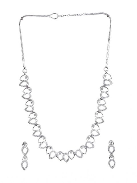 Women's Brass Silver Plated Necklace set (Silver)