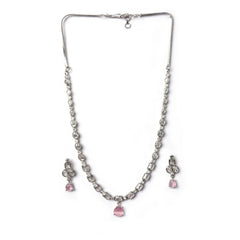 Women's Brass Silver Plated Necklace set (Pink)
