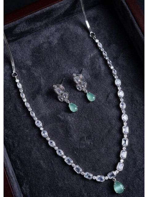 Women's Brass Silver Plated Necklace set (Turquoise)
