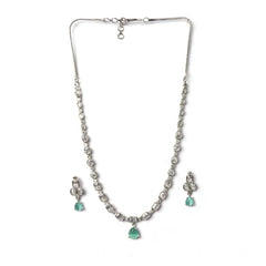 Women's Brass Silver Plated Necklace set (Turquoise)