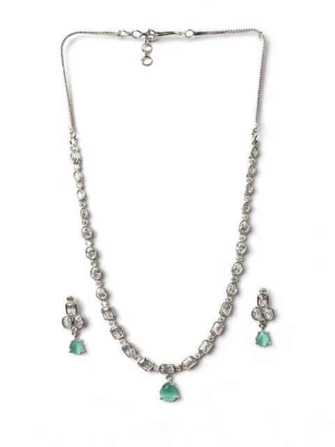 Women's Brass Silver Plated Necklace set (Turquoise)