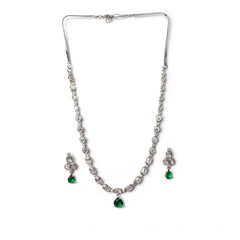 Women's Brass Silver Plated Necklace set (Green)