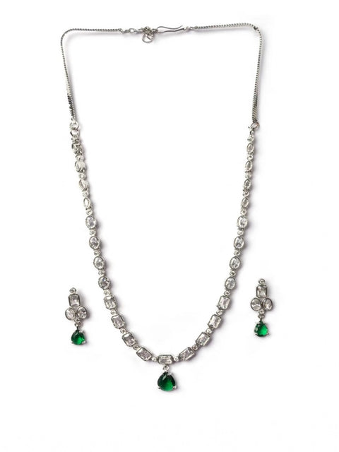 Women's Brass Silver Plated Necklace set (Green)