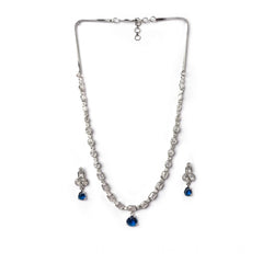 Women's Brass Silver Plated Necklace set (Blue)