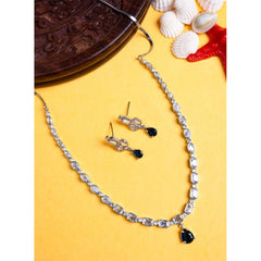 Women's Brass Silver Plated Necklace set (Blue)