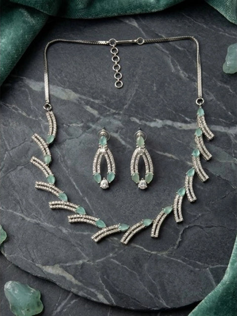 Women's Brass Silver Plated Necklace set (Turquoise)