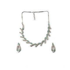 Women's Brass Silver Plated Necklace set (Turquoise)