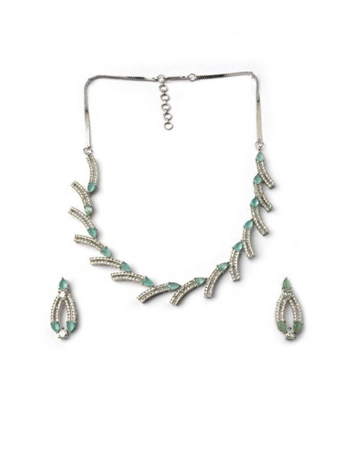 Women's Brass Silver Plated Necklace set (Turquoise)