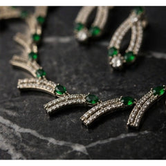 Women's Brass Silver Plated Necklace set (Green)