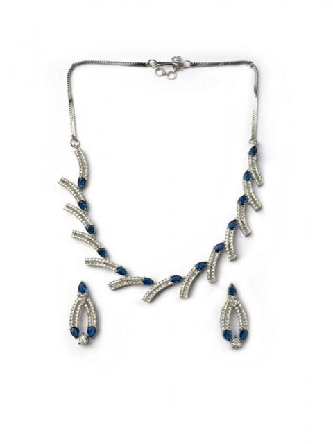 Women's Brass Silver Plated Necklace set (Blue)