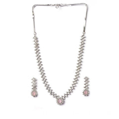 Women's Brass Silver Plated Necklace set (Pink)