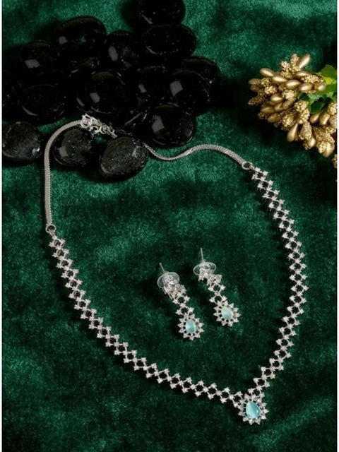 Women's Brass Silver Plated Necklace set (Turquoise)