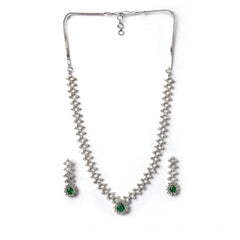 Women's Brass Silver Plated Necklace set (Green)