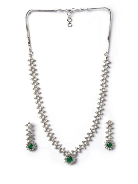 Women's Brass Silver Plated Necklace set (Green)