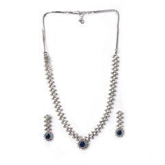 Women's Brass Silver Plated Necklace set (Blue)