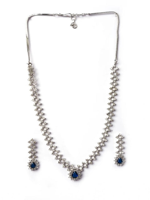 Women's Brass Silver Plated Necklace set (Blue)