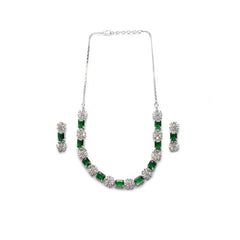 Women's Brass Silver Plated Necklace set (Green)