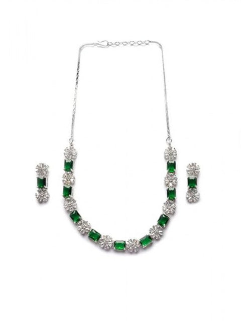 Women's Brass Silver Plated Necklace set (Green)