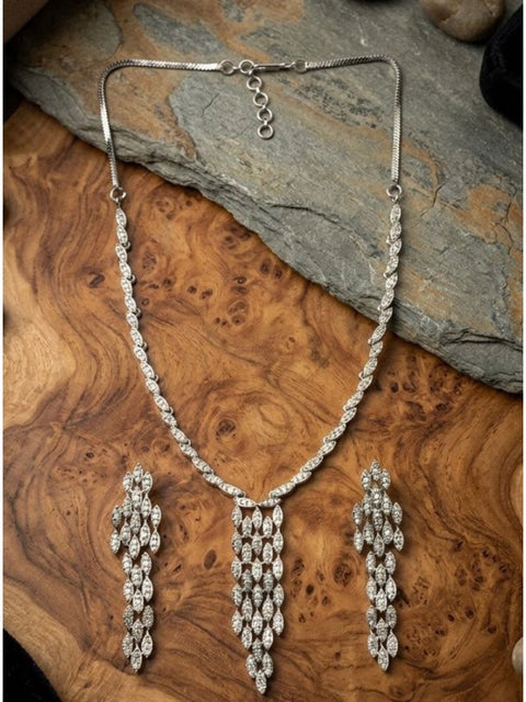 Women's Brass Silver Plated Necklace set (Silver)