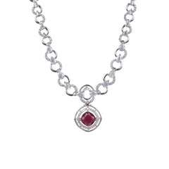 Women's Brass Silver Plated Necklace set (Red)