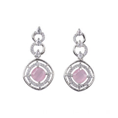 Women's Brass Silver Plated Necklace set (Pink)