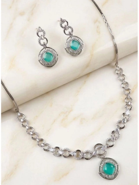 Women's Brass Silver Plated Necklace set (Turquoise)