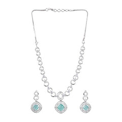 Women's Brass Silver Plated Necklace set (Turquoise)