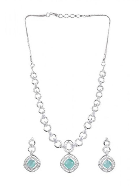 Women's Brass Silver Plated Necklace set (Turquoise)
