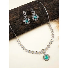 Women's Brass Silver Plated Necklace set (Turquoise)