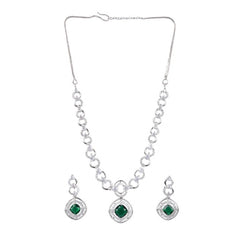 Women's Brass Silver Plated Necklace set (Green)