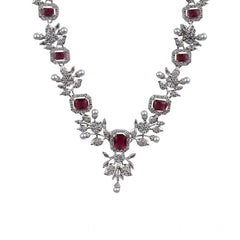 Women's Brass Silver Plated Necklace set (Red)