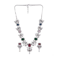Women's Brass Silver Plated Necklace set (Multicolor)