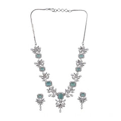 Women's Brass Silver Plated Necklace set (Turquoise)