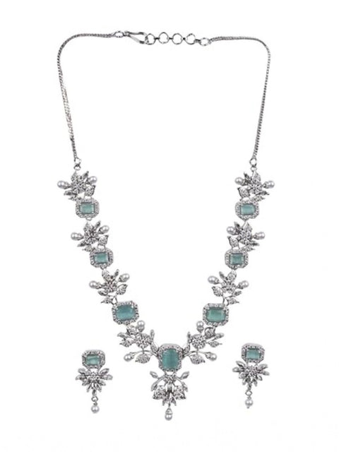 Women's Brass Silver Plated Necklace set (Turquoise)