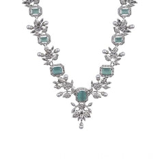 Women's Brass Silver Plated Necklace set (Turquoise)