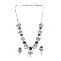 Women's Brass Silver Plated Necklace set (Green)