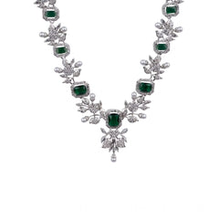 Women's Brass Silver Plated Necklace set (Green)