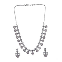 Women's Brass Silver Plated Necklace set (White)
