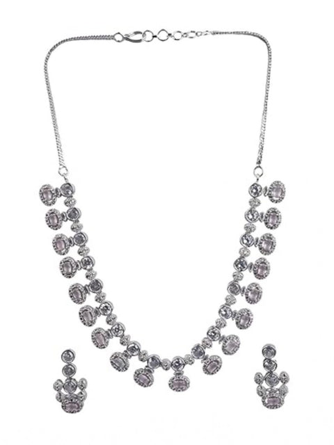 Women's Brass Silver Plated Necklace set (White)