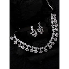 Women's Brass Silver Plated Necklace set (White)
