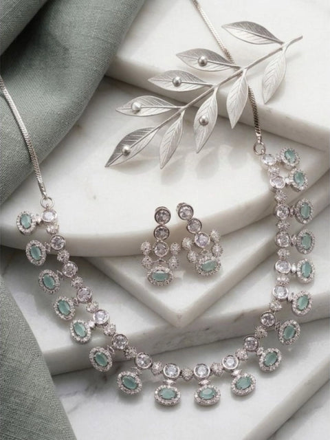 Women's Brass Silver Plated Necklace set (Turquoise)