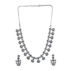 Women's Brass Silver Plated Necklace set (Turquoise)