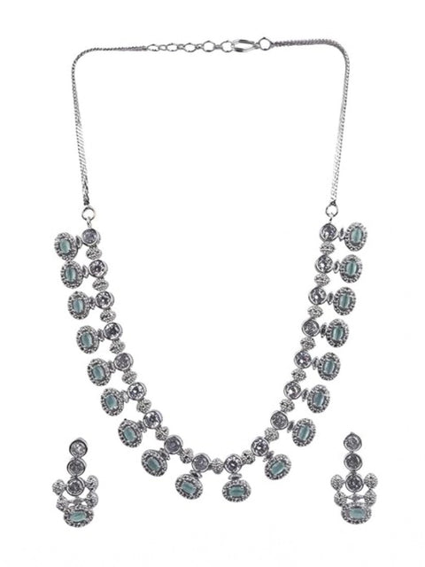 Women's Brass Silver Plated Necklace set (Turquoise)