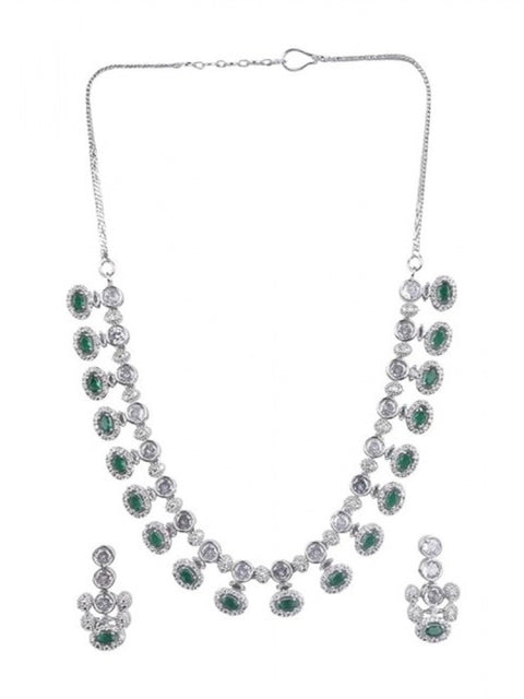Women's Brass Silver Plated Necklace set (Green)
