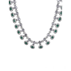 Women's Brass Silver Plated Necklace set (Green)