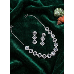 Women's Brass Silver Plated Necklace set (White)