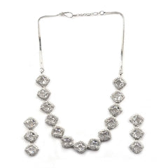 Women's Brass Silver Plated Necklace set (White)